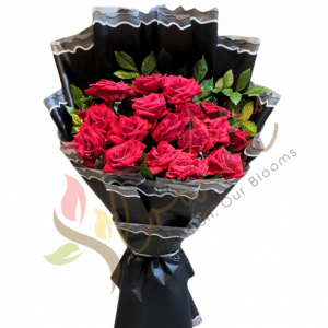 Midnight Elegance Red Roses Bouquet (Black Wrap)