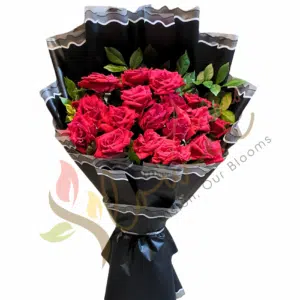 Midnight Elegance Red Roses Bouquet (Black Wrap)