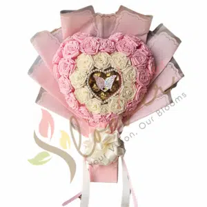 Butterfly Heart Pink & Ivory Roses Bouquet
