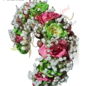 Pink & Green Rose Hand Floral Bracelet with Baby’s Breath