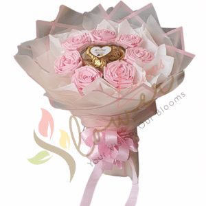 Blush Pink Roses & Heart Chocolate Bouquet