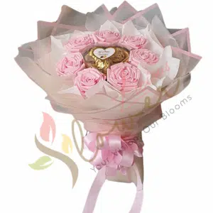 Blush Pink Roses & Heart Chocolate Bouquet