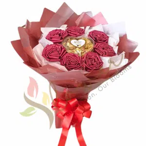 Crimson Roses & Heart Chocolate Bouquet