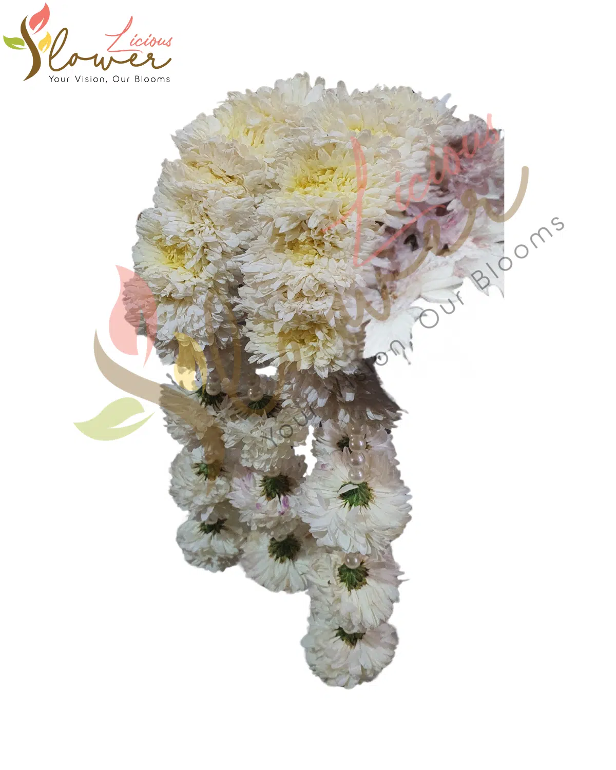 White Chrysanthemum Floral Bridal Kaleera - Image 2