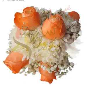 Peach Orange Rose & White Chrysanthemum Floral Bracelet