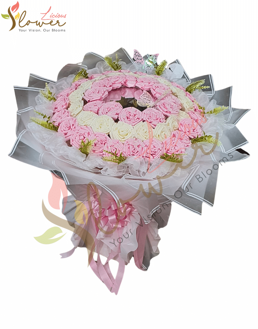 Enchanted Halo Pink & White Roses Jumbo Bouquet