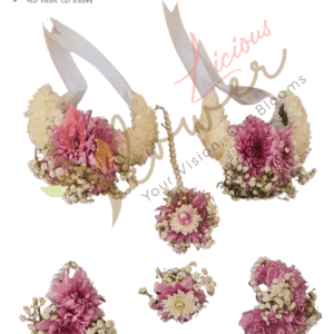 Pink & White Chrysanthemum Bridal Floral Jewelry Set