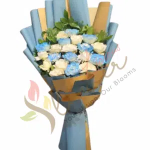 Royal Sky Blue & Ivory Roses Bouquet