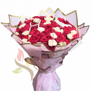 Blush Royale Pearl Red & White Roses Bouquet