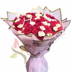 Blush Royale Pearl Red & White Roses Bouquet