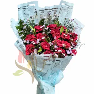 Aqua Frost Red Roses Bouquet
