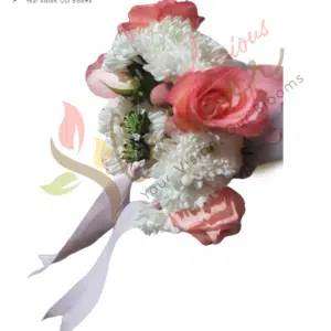 Blush Pink Rose & White Chrysanthemum Floral Bracelet