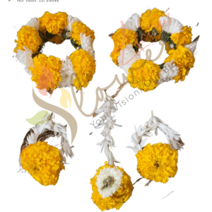 Yellow Marigold & White Chrysanthemum Fresh Flower Hathphool Set
