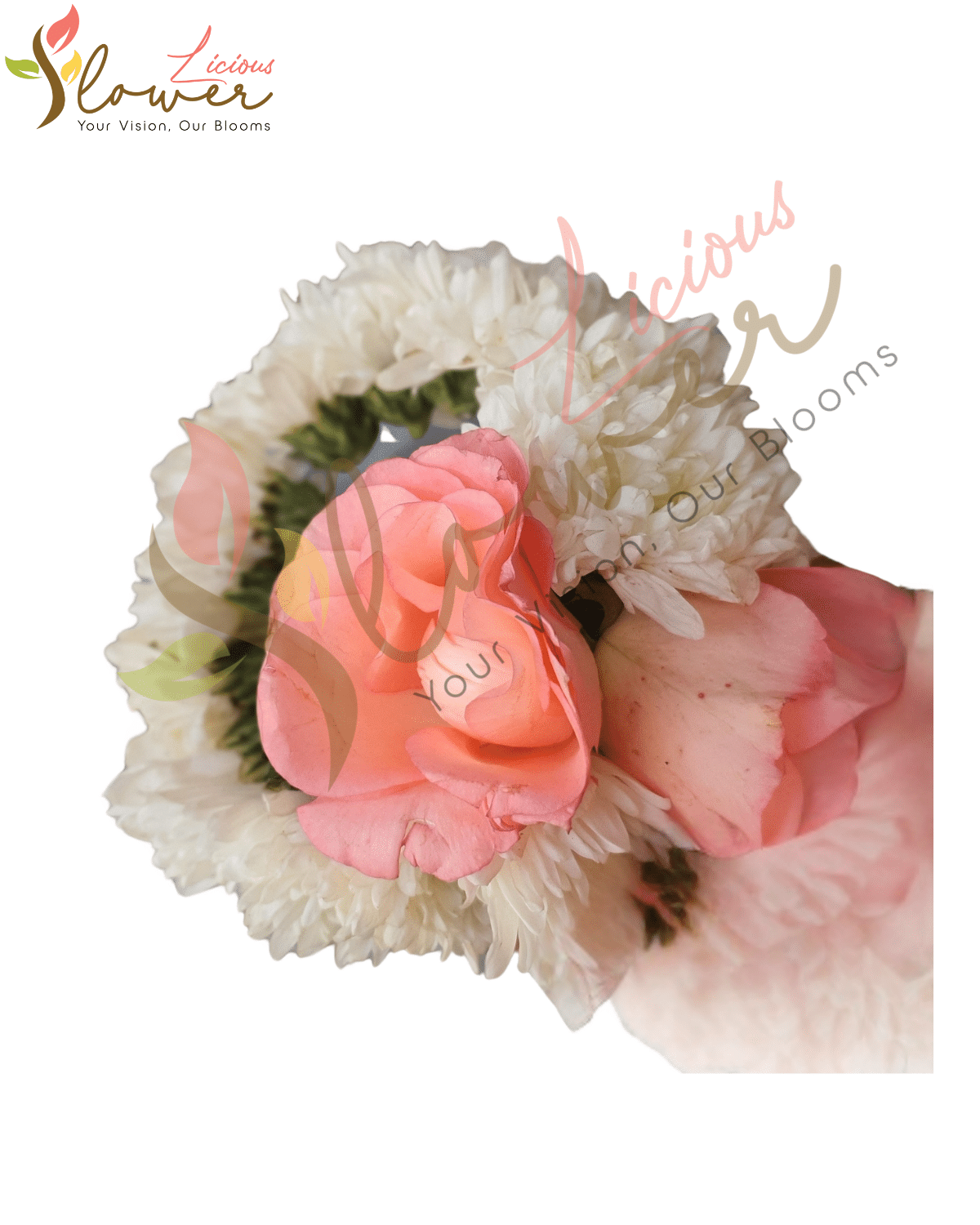Peach Rose & White Chrysanthemum Fresh Flower Bracelet