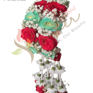 Red & Mint Rose Fresh Flower Kaleera with Pearls (Pair)