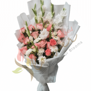 Blush Pink Roses & White Gladiolus Bouquet