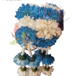Blue & White Chrysanthemum Fresh Flower Kaleera with Pearls (Pair)