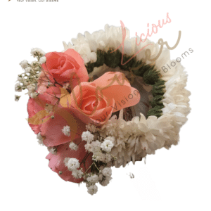 Peach Rose & White Chrysanthemum Floral Bracelet
