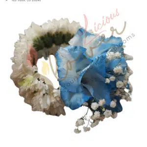 Blue Rose & White Chrysanthemum Floral Bracelet