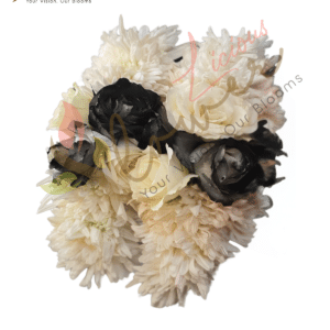 Black Rose & White Chrysanthemum Floral Bracelet