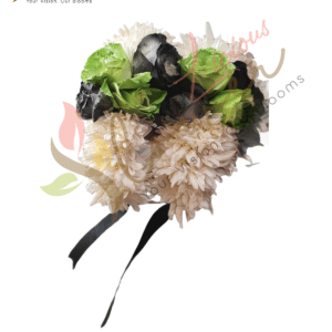 Green & Black Rose with White Chrysanthemum Floral Bracelet