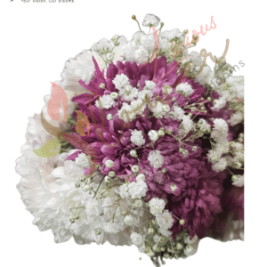 Purple & White Chrysanthemum Bouquet with Baby’s Breath