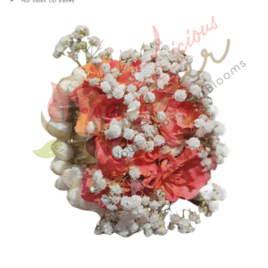 Peach & White Rose Bouquet with Baby’s Breath