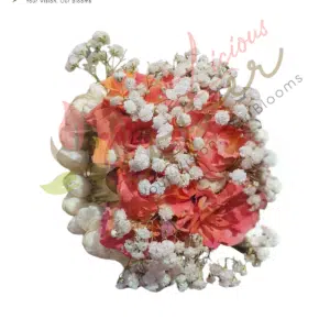 Peach & White Rose Bouquet with Baby’s Breath