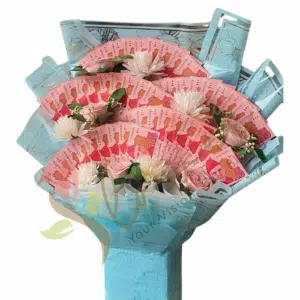 Pastel Blue 100‑Note Money Bouquet