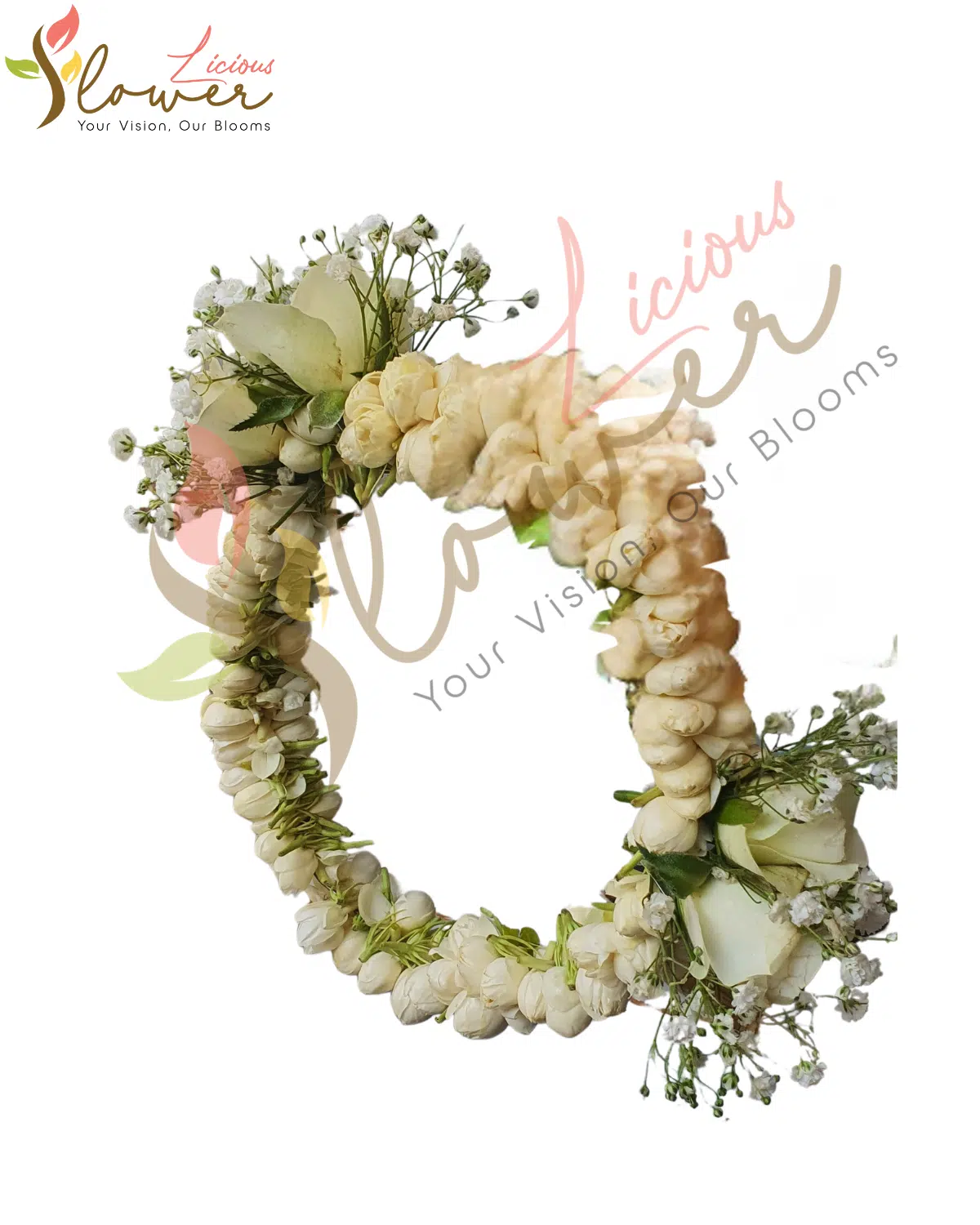 White Jasmine & Ivory Rose Hand Floral Bracelet